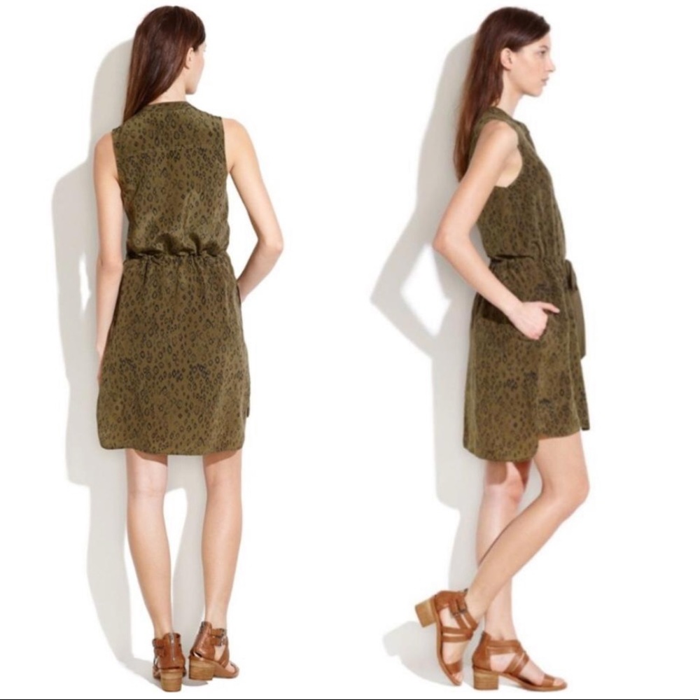 Madewell Olive Green Leopard Print Dress